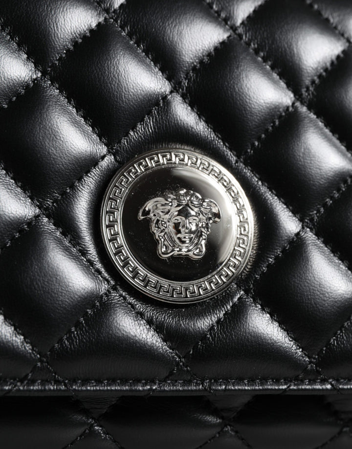 Black quilted lambskin leather crossbody shoulder bag