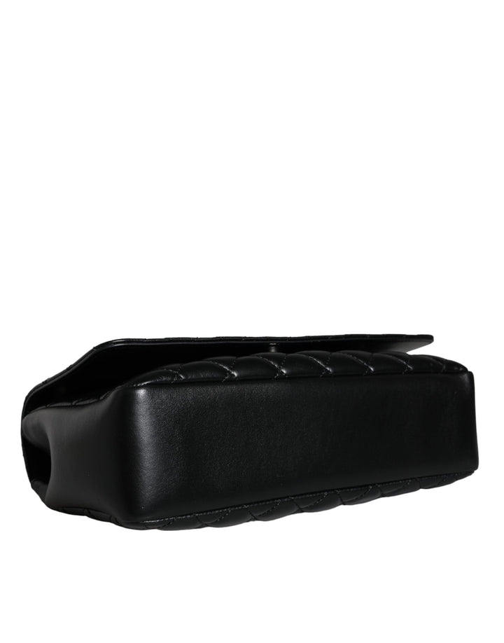 Black quilted lambskin leather crossbody shoulder bag