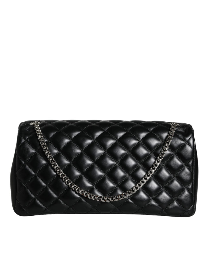 Black quilted lambskin leather crossbody shoulder bag