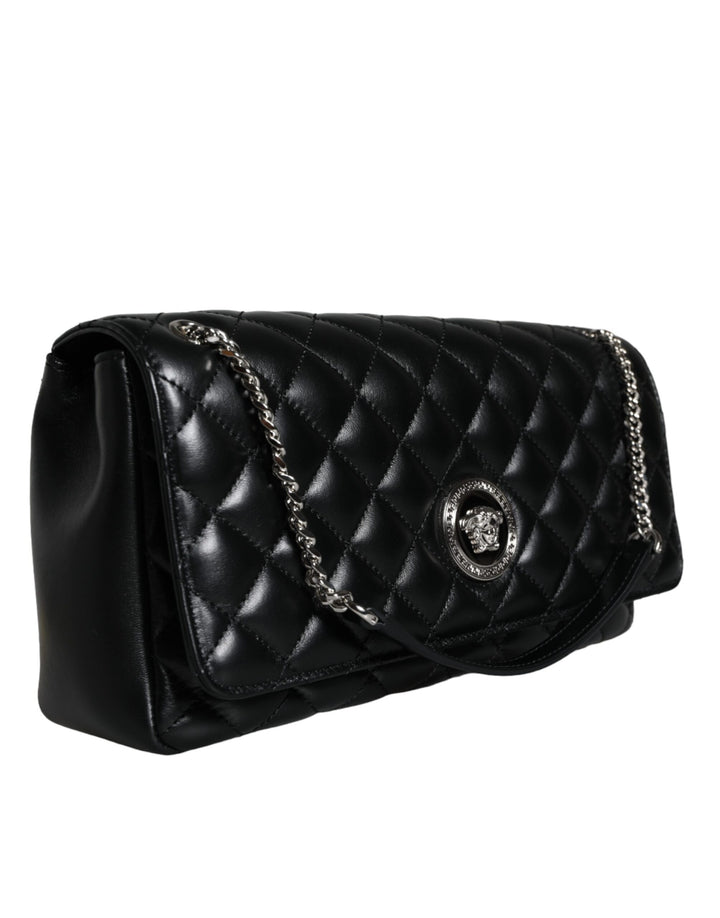 Black quilted lambskin leather crossbody shoulder bag