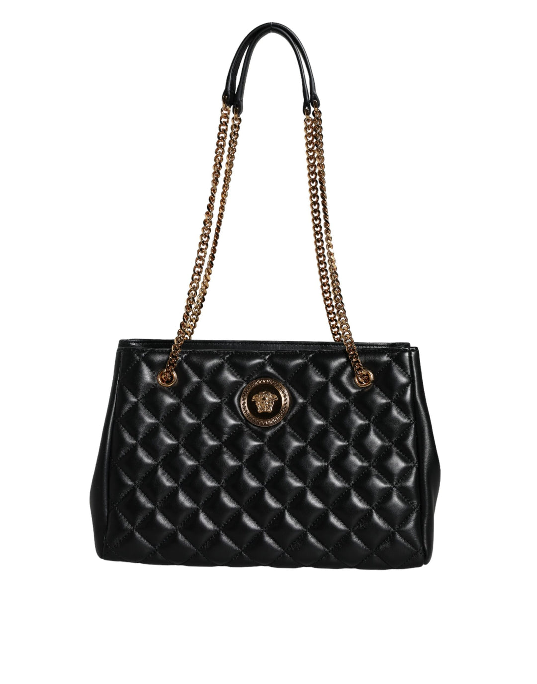 Black quilted nappa leather shoulder bag with chain strap