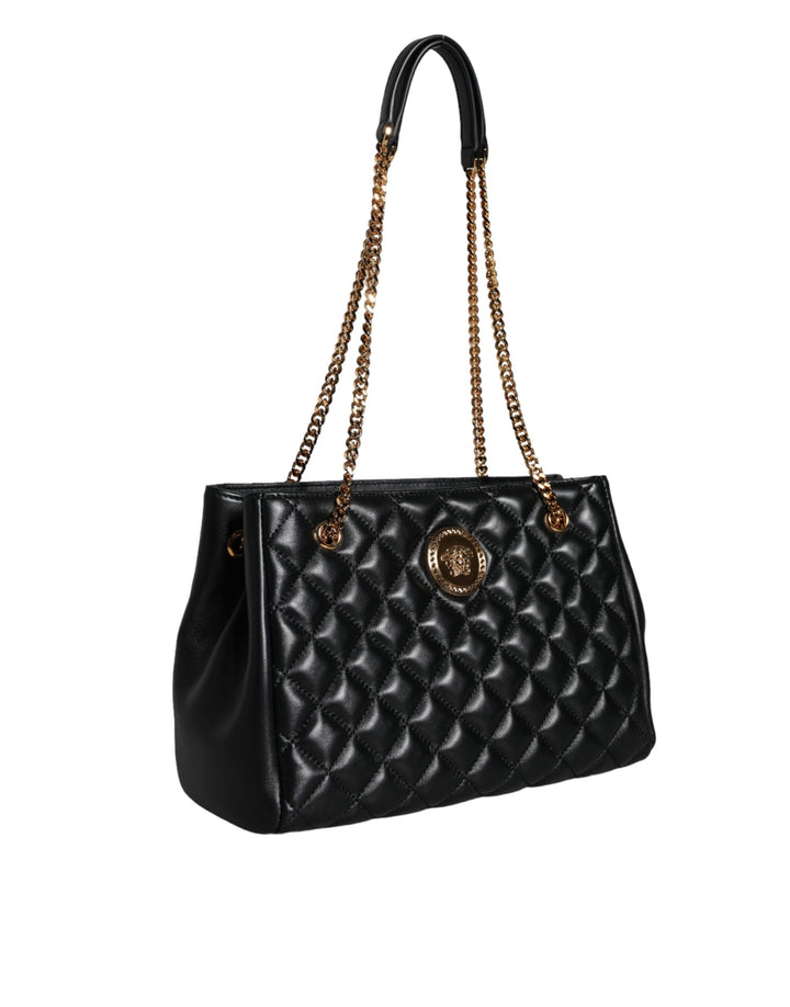 Black quilted nappa leather shoulder bag with chain strap
