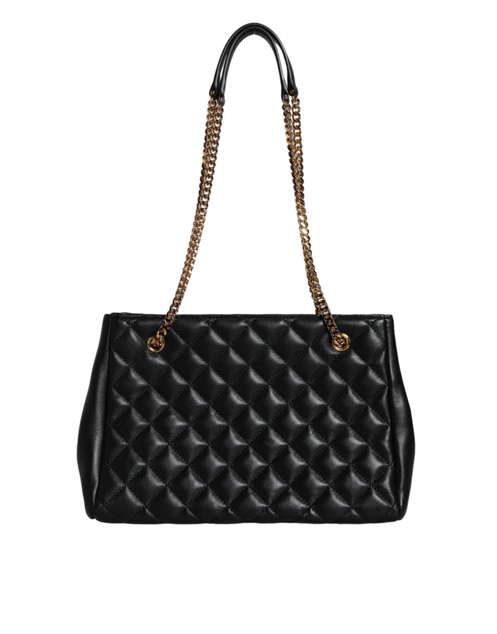 Black quilted nappa leather shoulder bag with chain strap