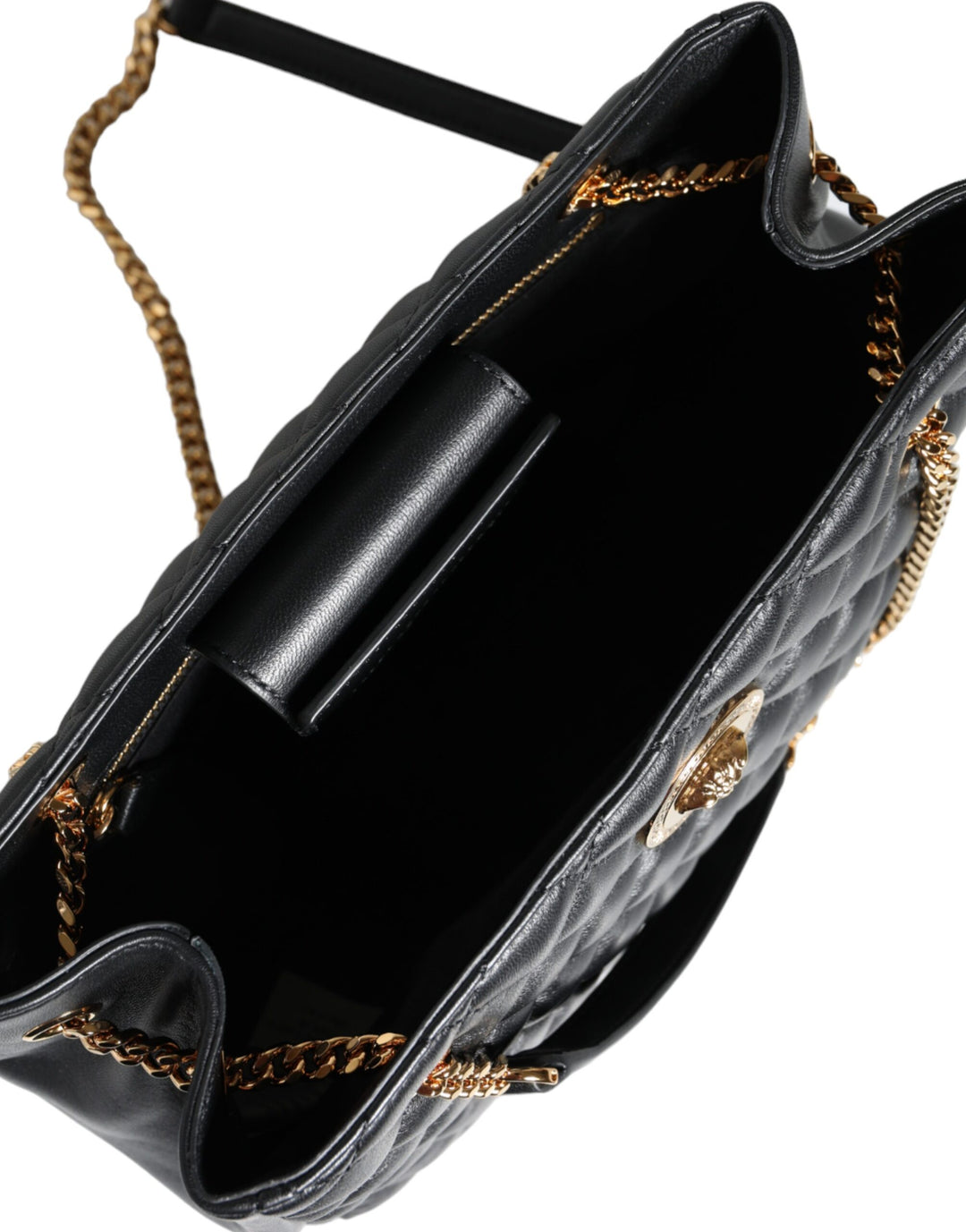 Black quilted nappa leather shoulder bag with chain strap