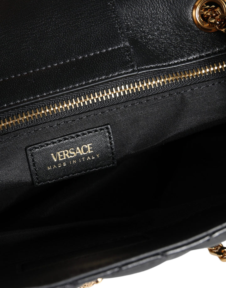 Black quilted nappa leather shoulder bag with chain strap