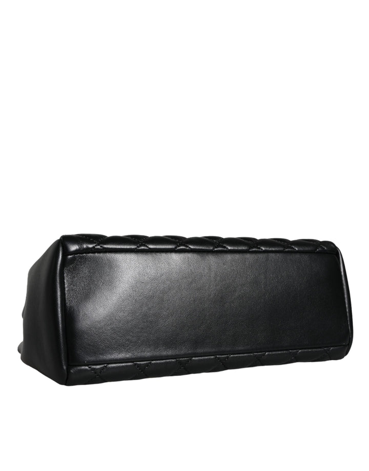 Black quilted nappa leather shoulder bag with chain strap