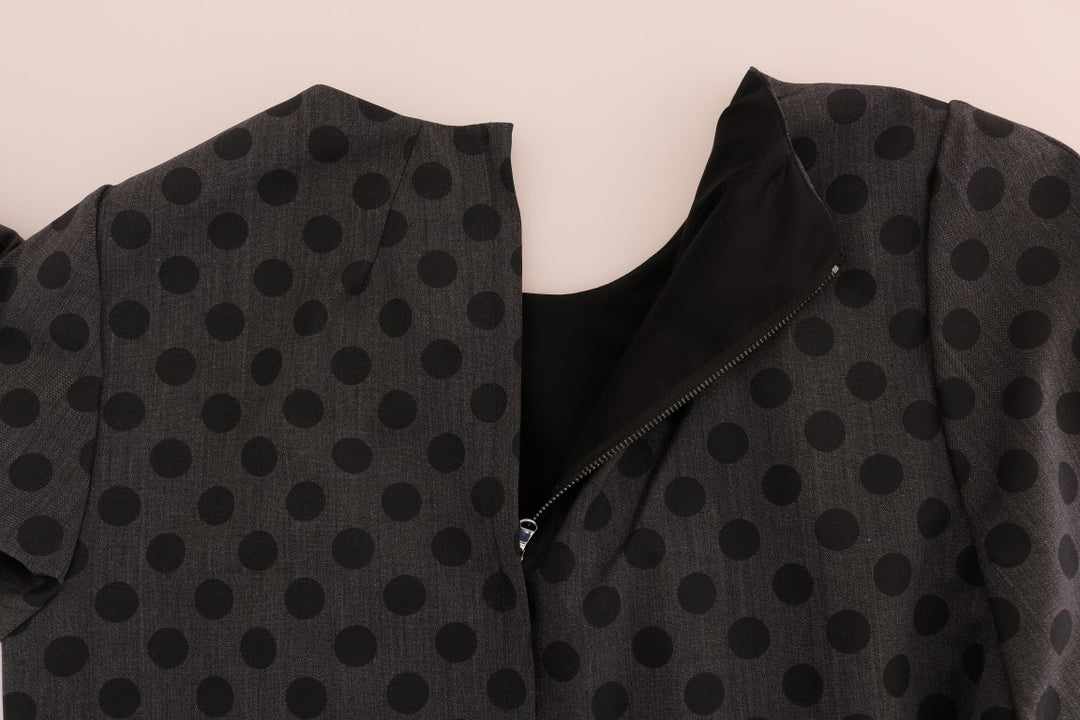 Graues gepunktetes Stretchkleid aus Wolle