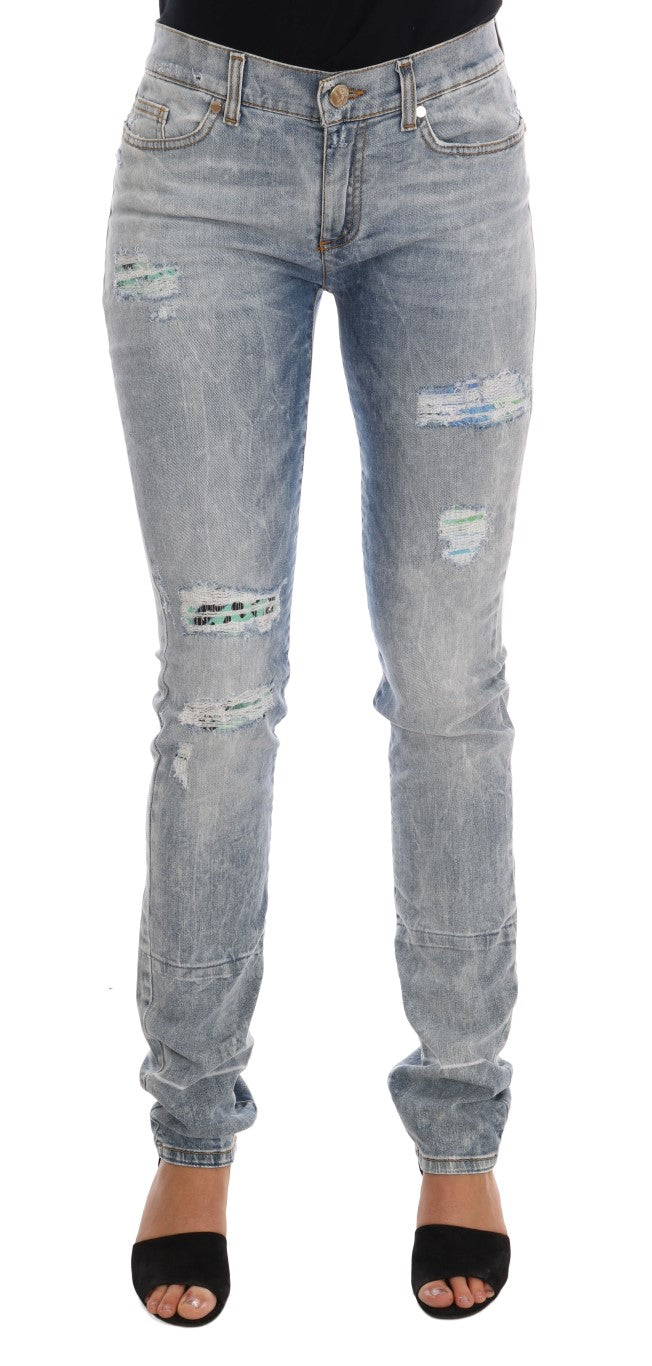 Blaue Waschung Zerrissene Stretch Slim Fit Jeans