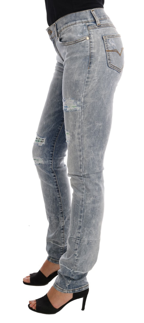 Blaue Waschung Zerrissene Stretch Slim Fit Jeans