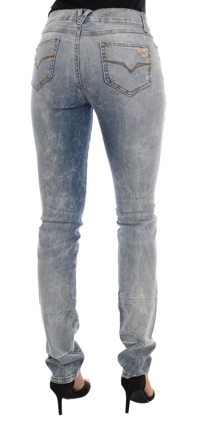 Blaue Waschung Zerrissene Stretch Slim Fit Jeans