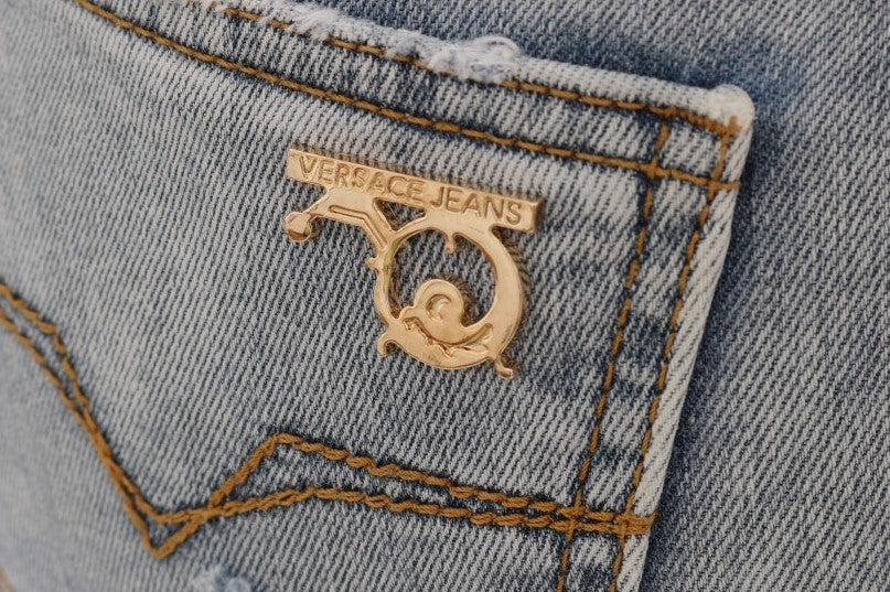 Blaue Waschung Zerrissene Stretch Slim Fit Jeans