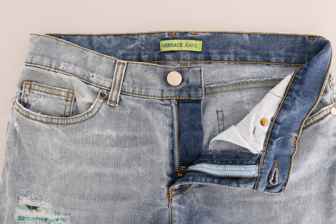 Blaue Waschung Zerrissene Stretch Slim Fit Jeans