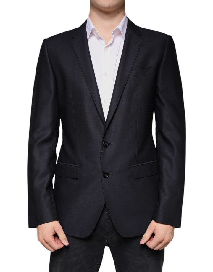 Dunkelblauer einreihiger Wollmantel Blazer