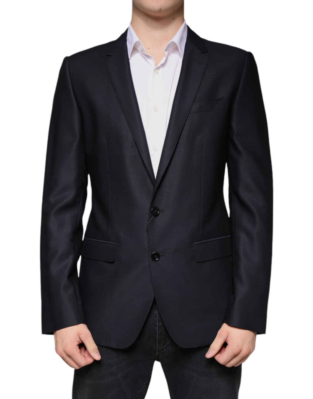 Dunkelblauer einreihiger Wollmantel Blazer