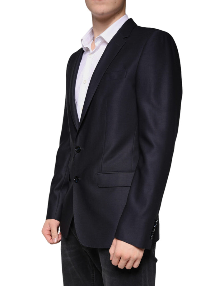 Dunkelblauer einreihiger Wollmantel Blazer