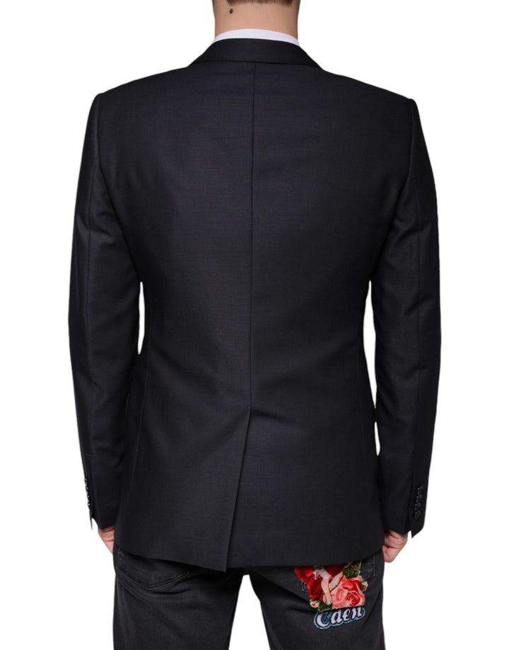 Dunkelblauer einreihiger Wollmantel Blazer