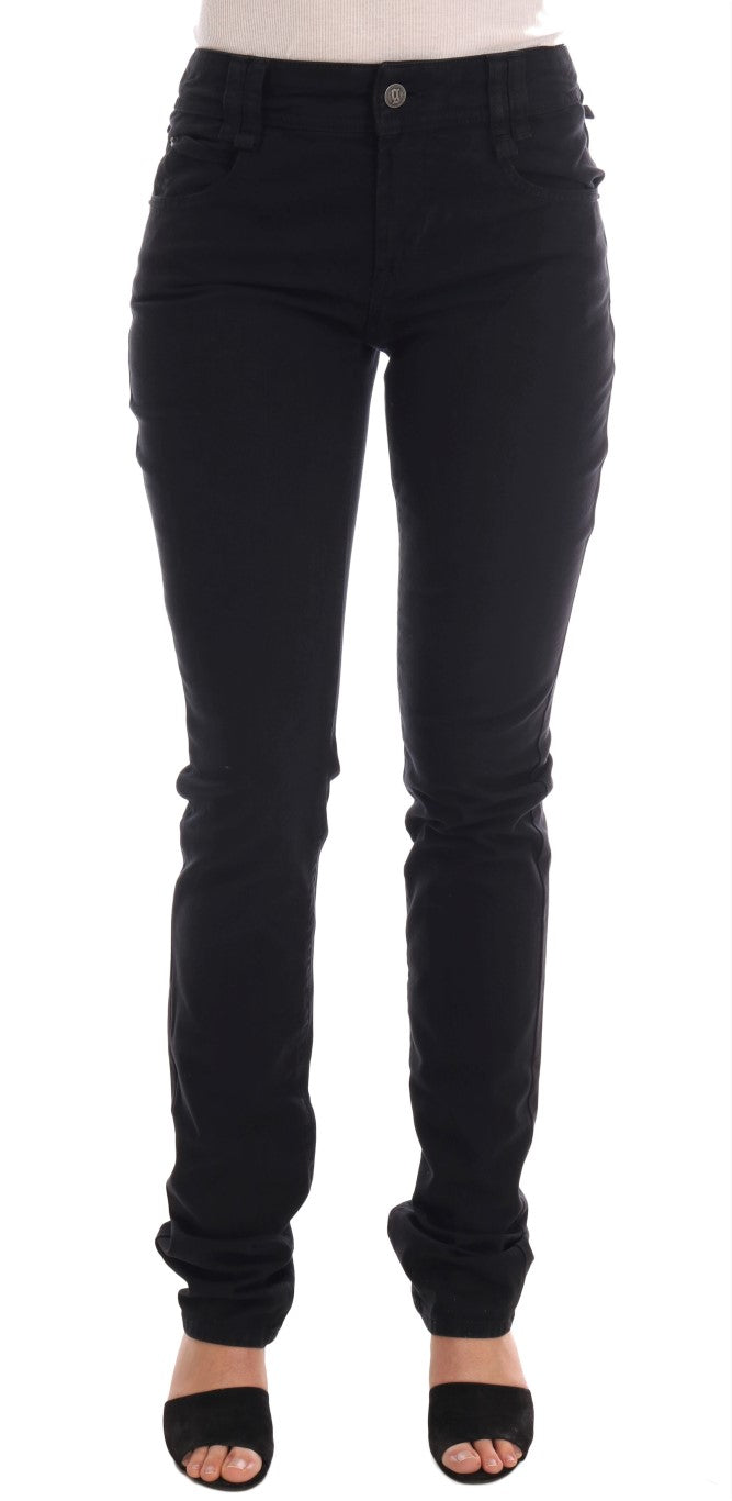 Schwarze Baumwoll-Denim Stretch Jeans Regular Fit