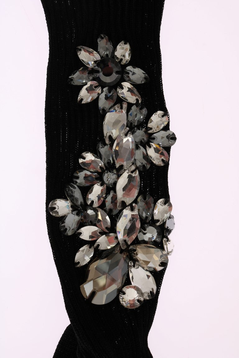 Schwarz gestrickt Floral Clear Crystal Socken