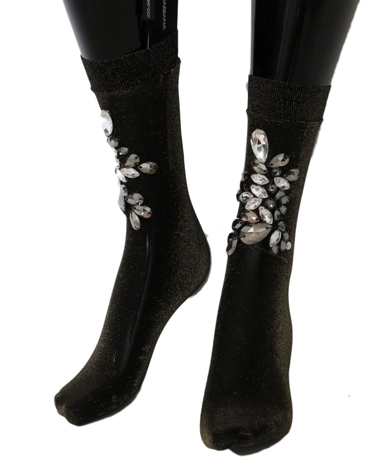 Schwarze Stretch Floral Socken mit klarem Kristall