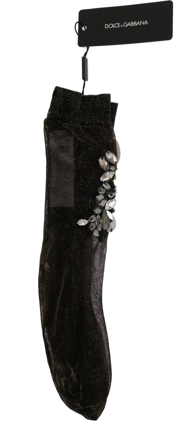 Schwarze Stretch Floral Socken mit klarem Kristall