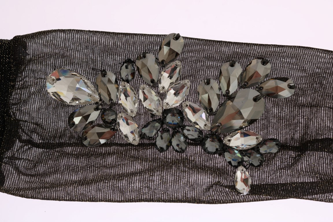 Schwarze Stretch Floral Socken mit klarem Kristall