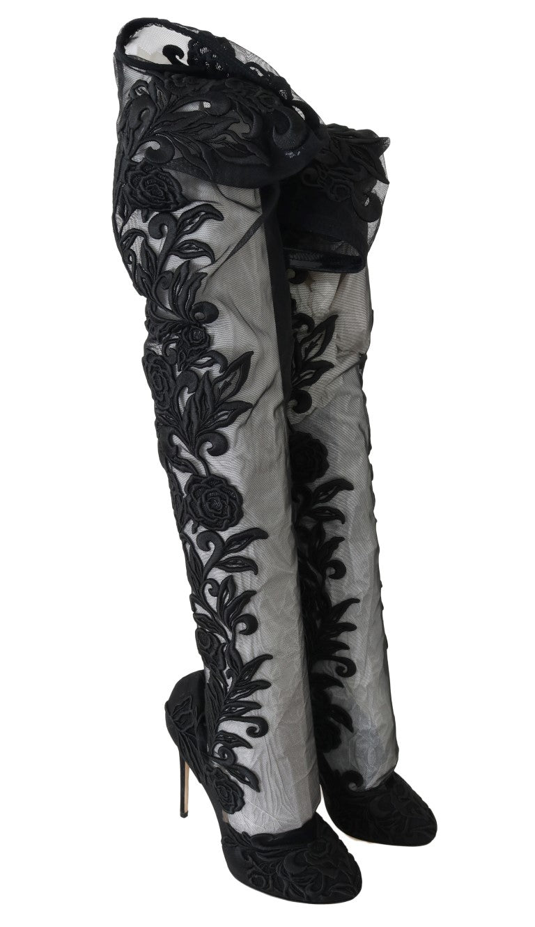 Dolce & Gabbana Overknee-Stiefel mit Blumenstickerei