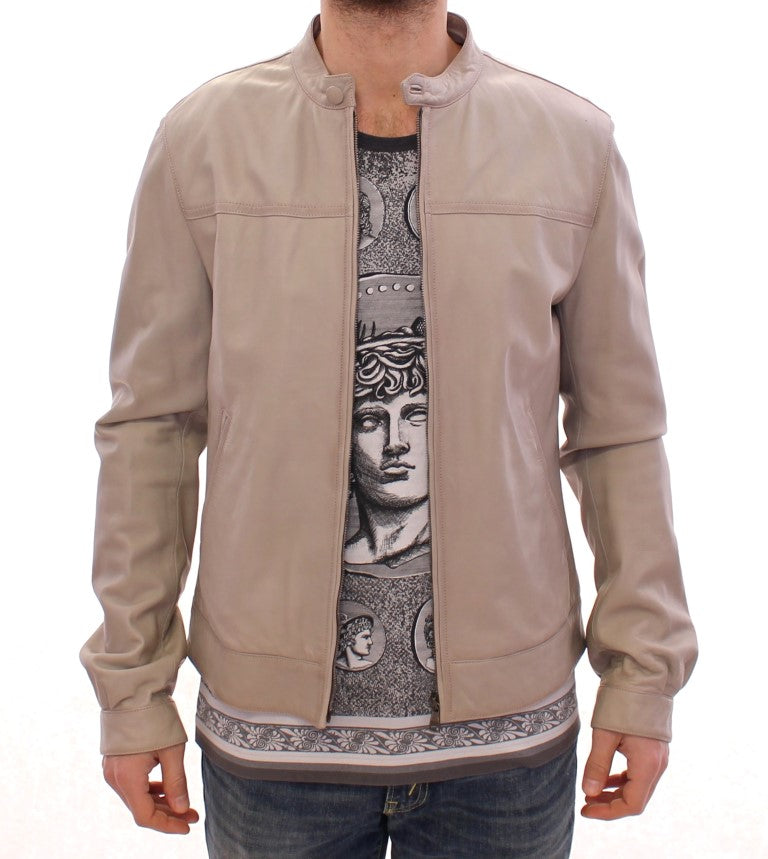 Elegant beige leather lambskin jacket