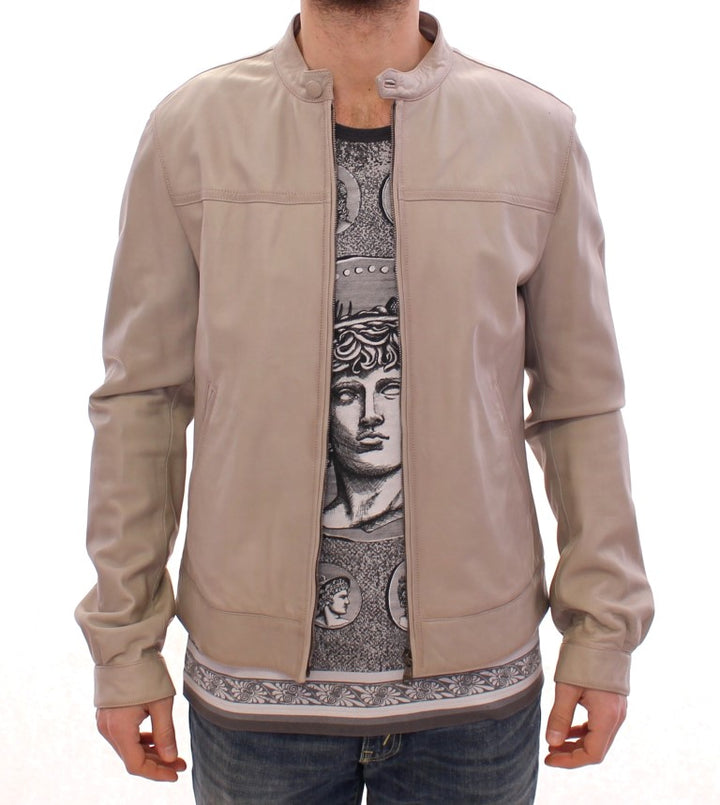 Elegant beige leather lambskin jacket