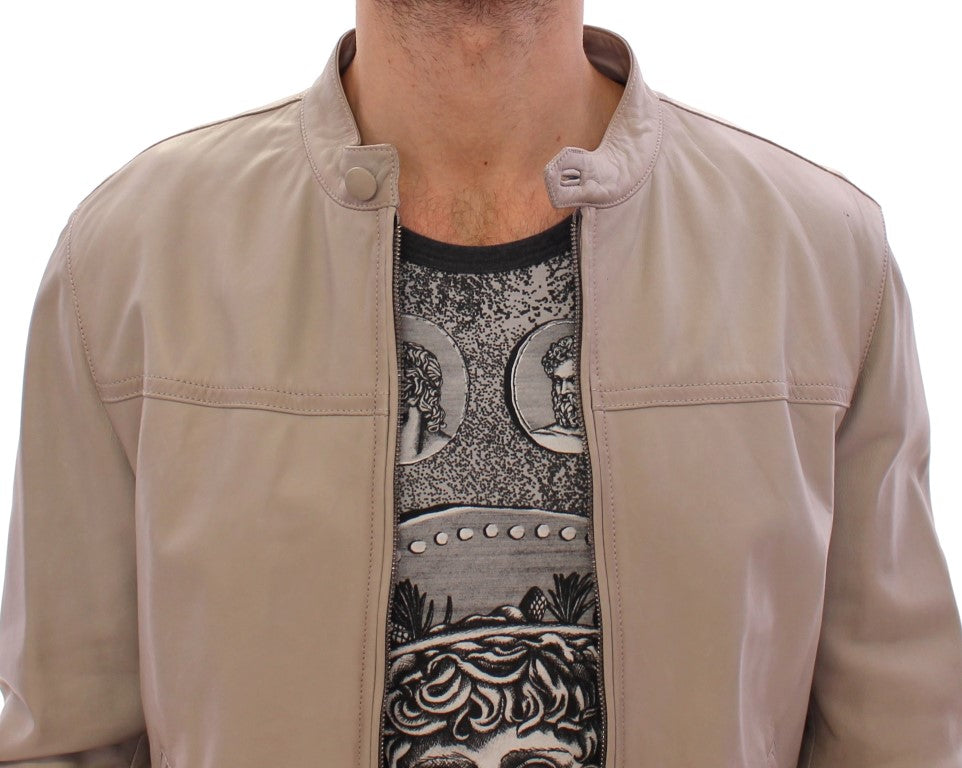 Elegant beige leather lambskin jacket