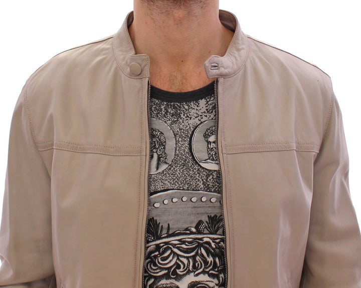 Elegant beige leather lambskin jacket