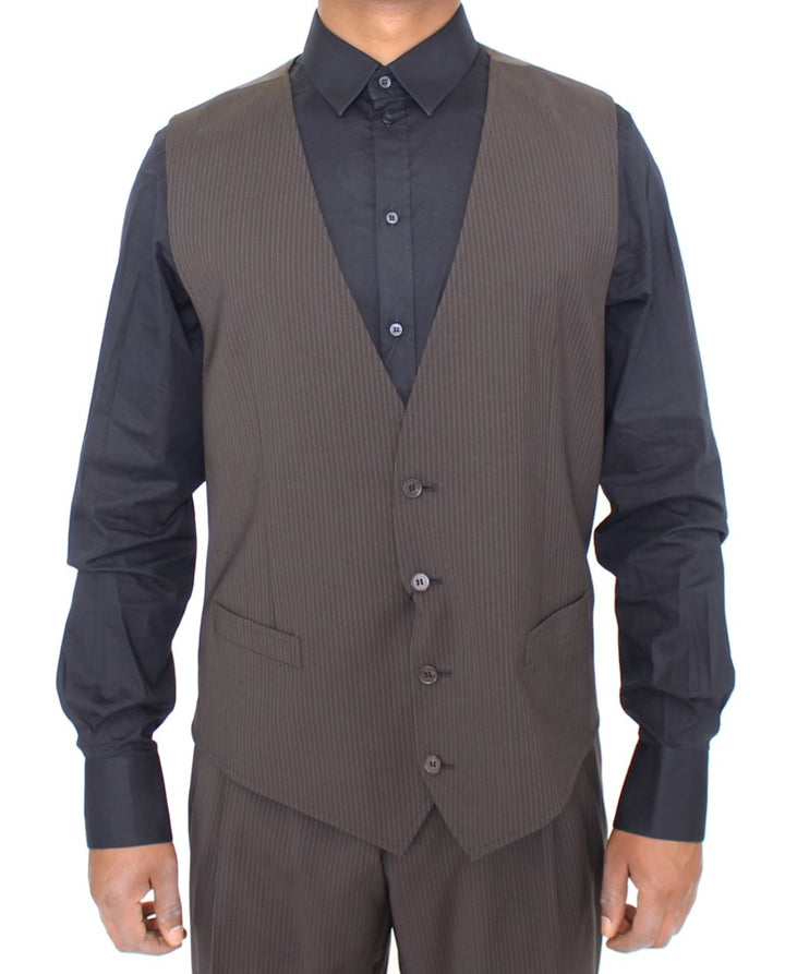 Elegant brown striped wool dress Vest