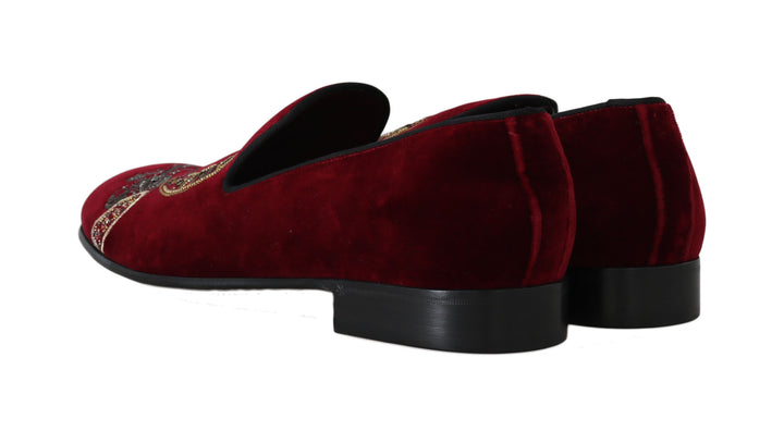 Dolce & Gabbana Bordeaux Samt Pailletten Herren Loafers