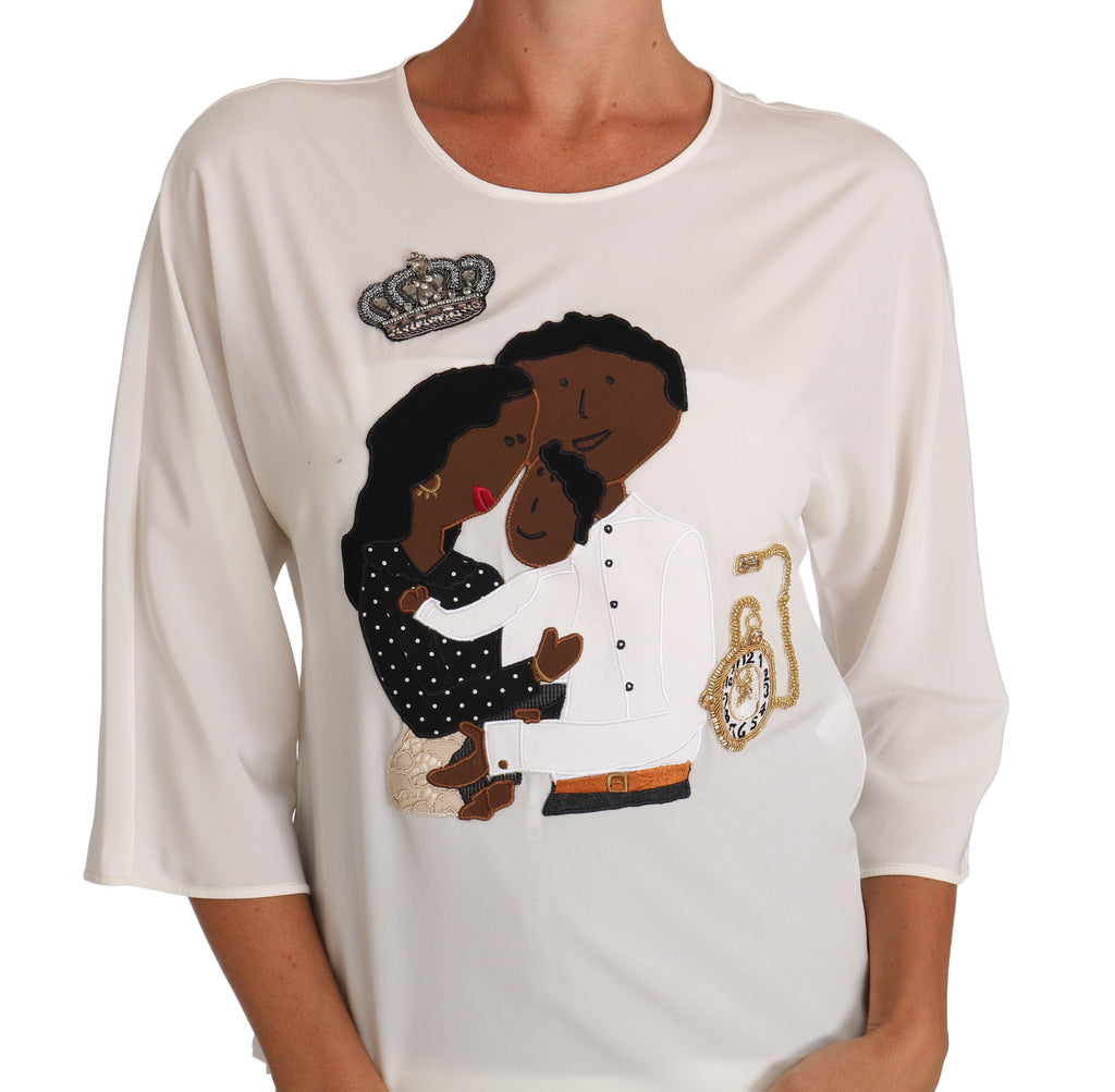 Weißes Seiden-T-Shirt #dgfamily Crystal