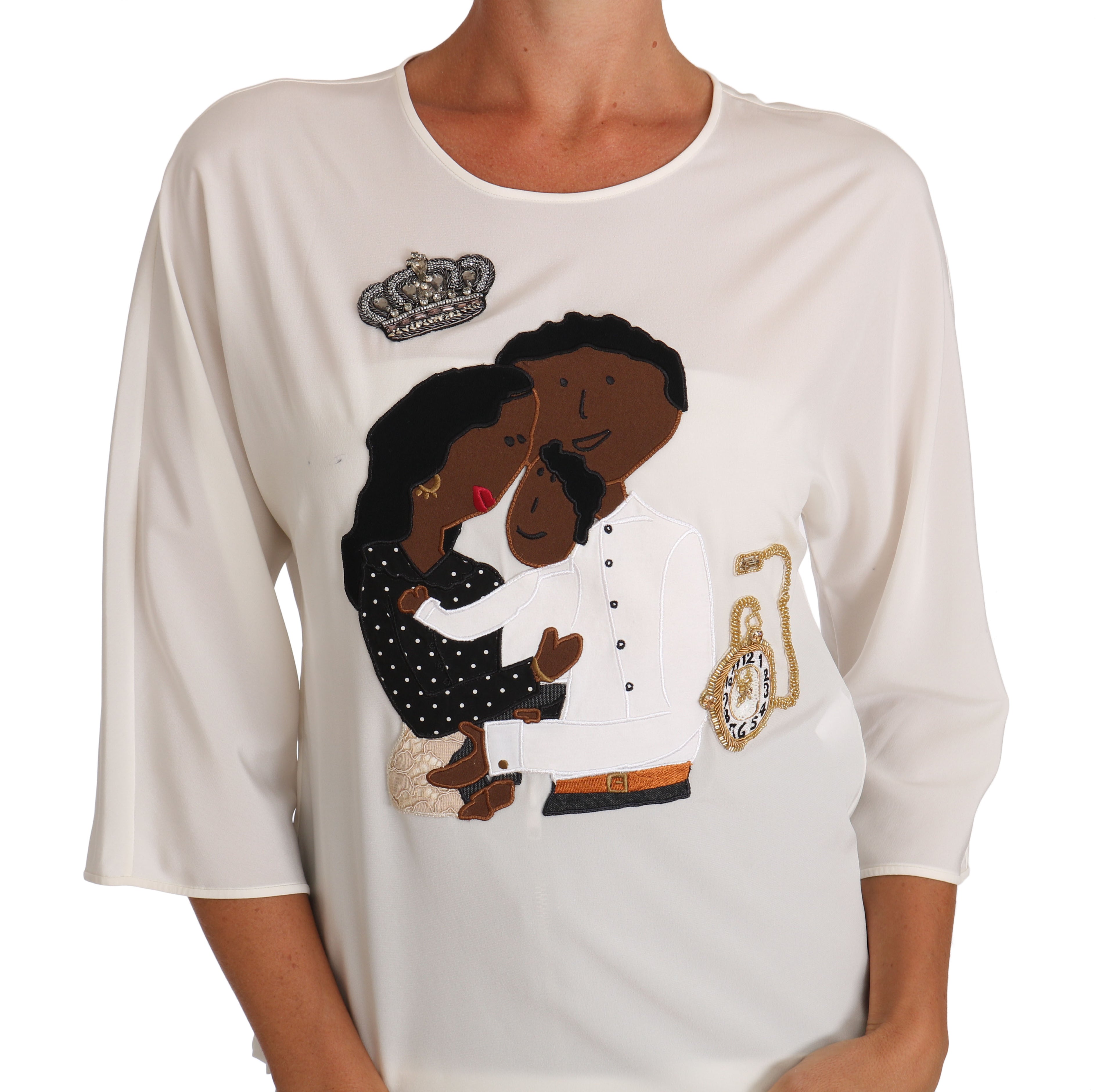 Weißes Seiden-T-Shirt #dgfamily Crystal