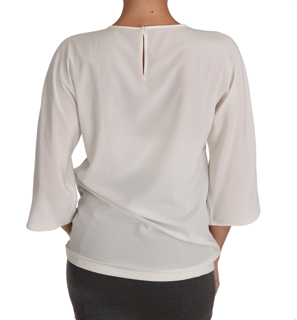 Weißes Seiden-T-Shirt #dgfamily Crystal