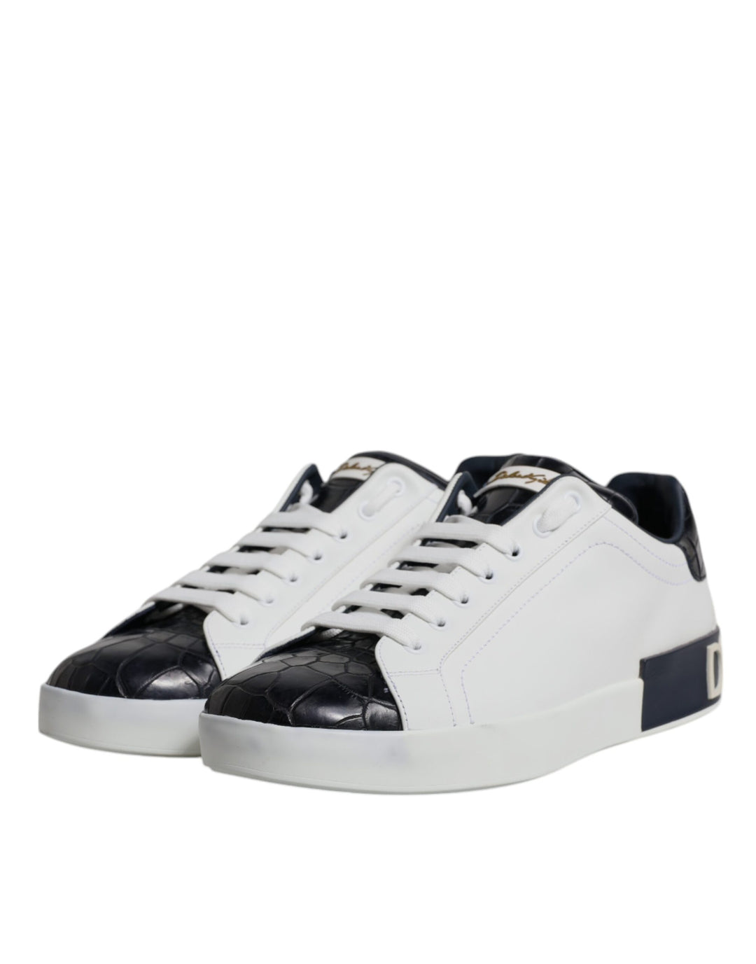 Weiß Schwarz Leder Portofino Turnschuhe Schuhe