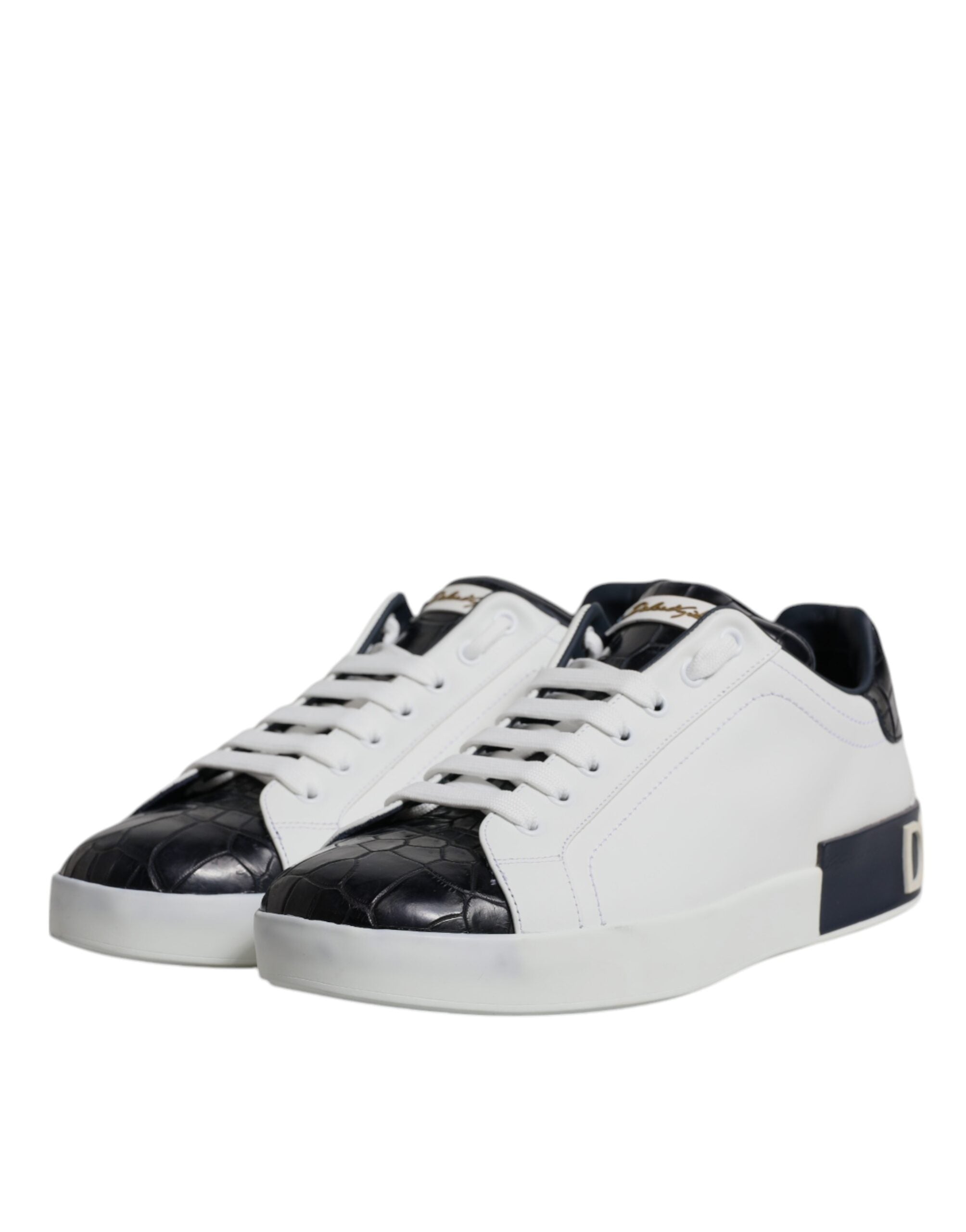 Weiß Schwarz Leder Portofino Turnschuhe Schuhe