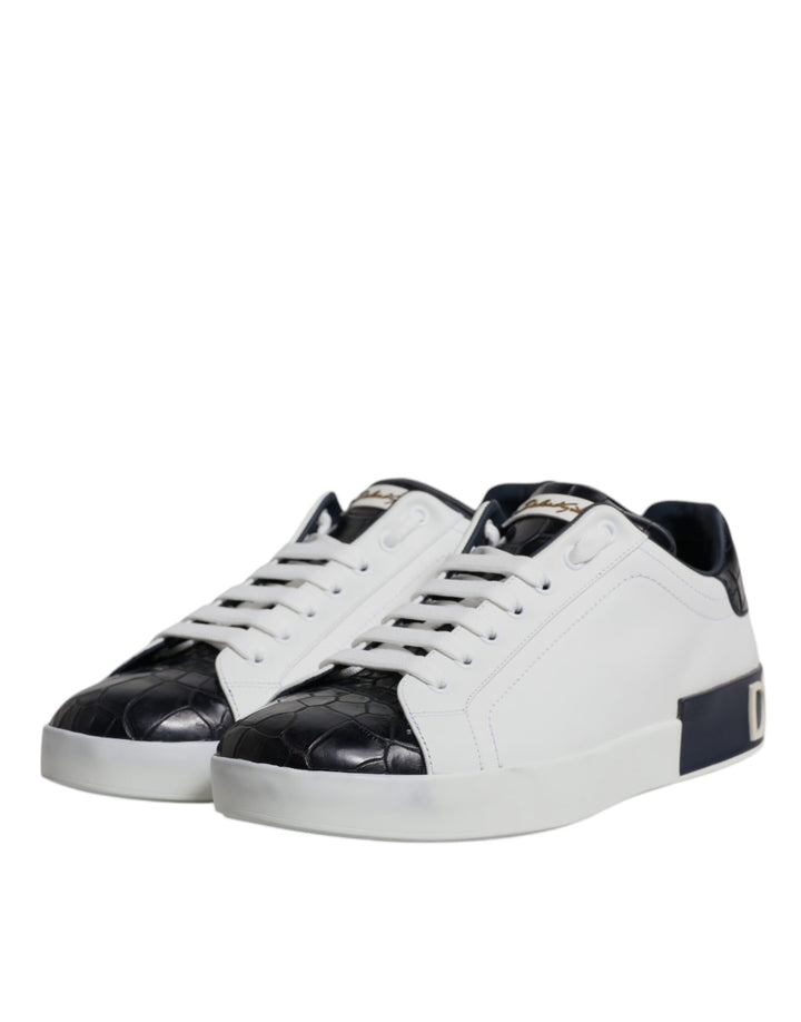 Weiß Schwarz Leder Portofino Turnschuhe Schuhe