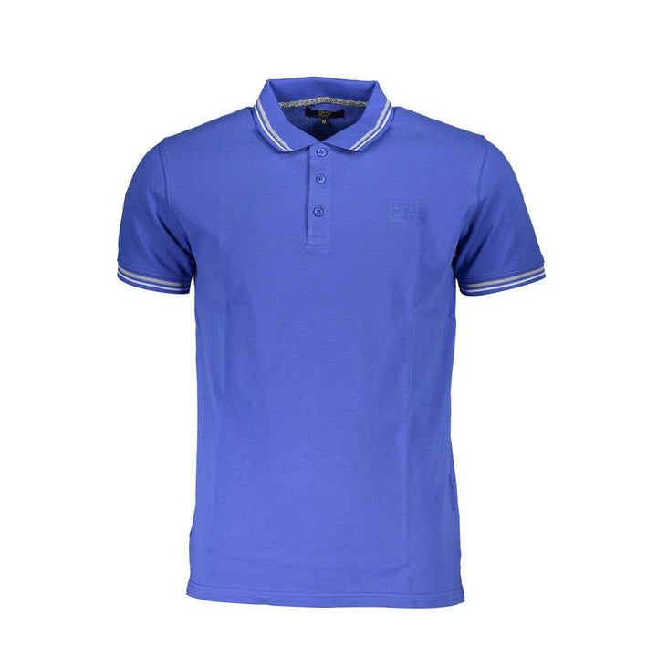 Cavalli Class Blaues Baumwoll-Poloshirt