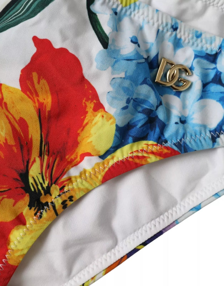 Weißer Floral Print Badeanzug Bikini Bottom Bademode