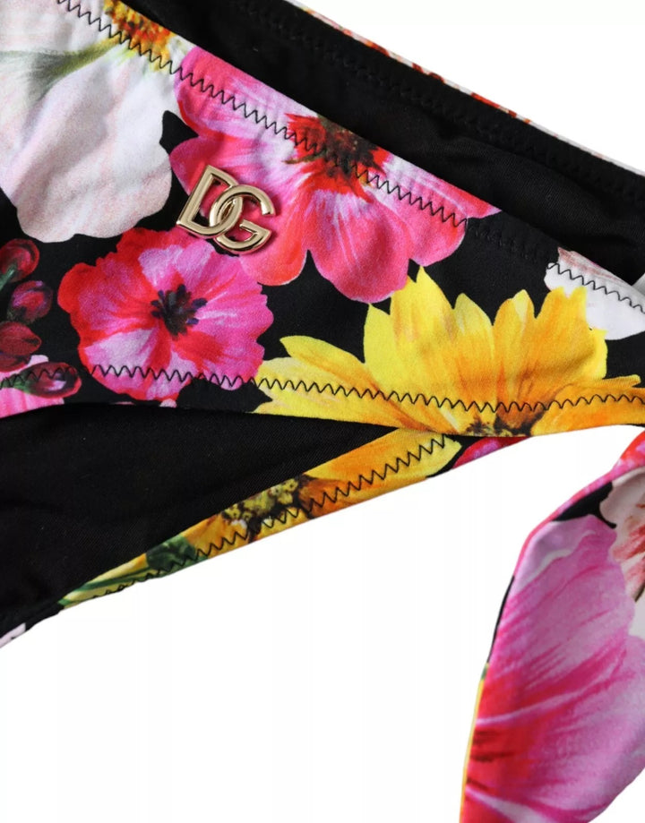 Schwarzer Floral Print Badeanzug Bikini Bottom Bademode