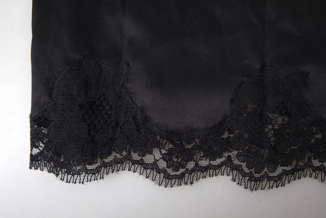 Schwarze Spitze Seide Nachtwäsche Camisole Top Unterwäsche