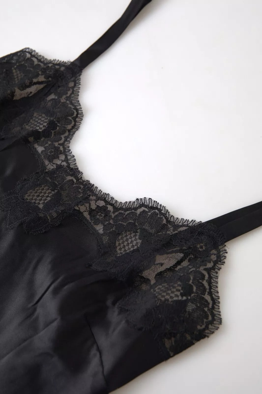 Schwarze Spitze Seide Nachtwäsche Camisole Top Unterwäsche