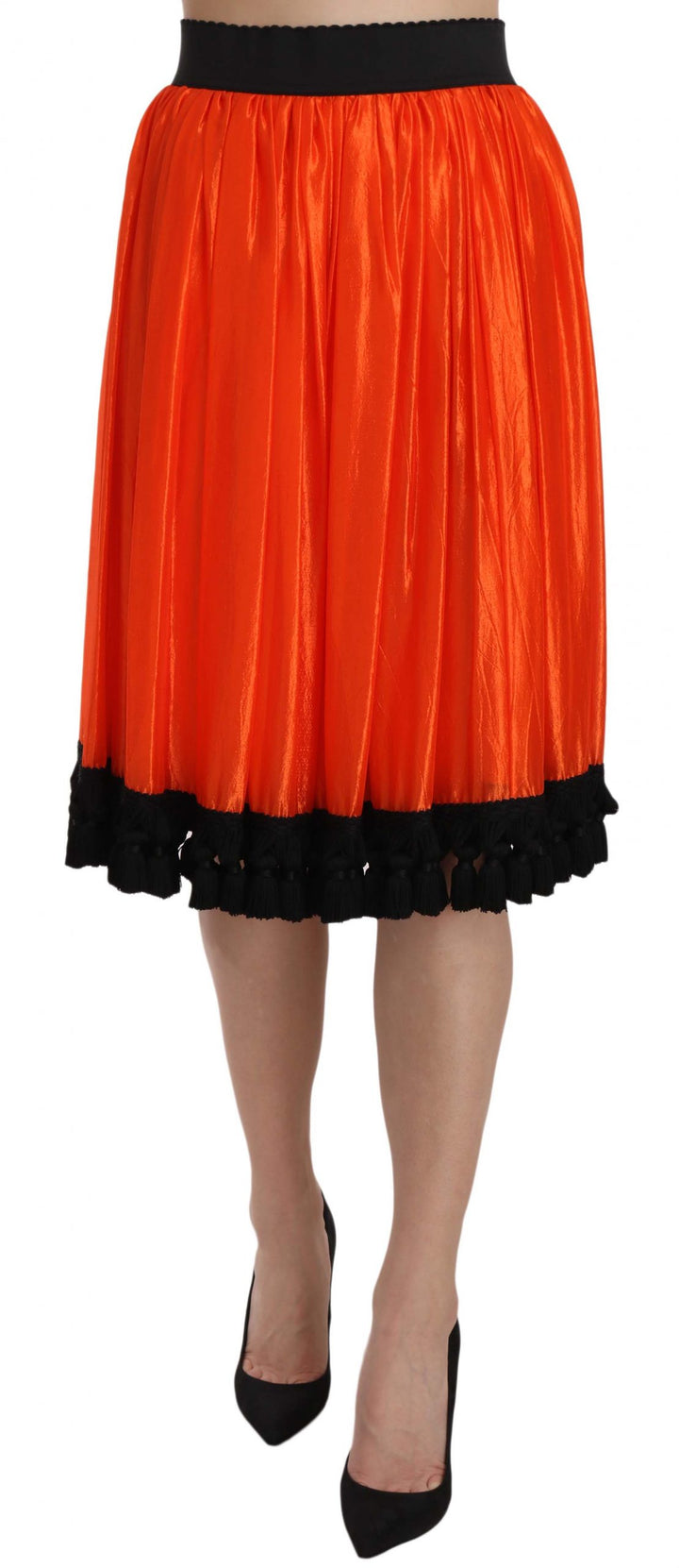 Dolce & Gabbana Knielanger Rock mit hoher Taille in Schwarz und Orange