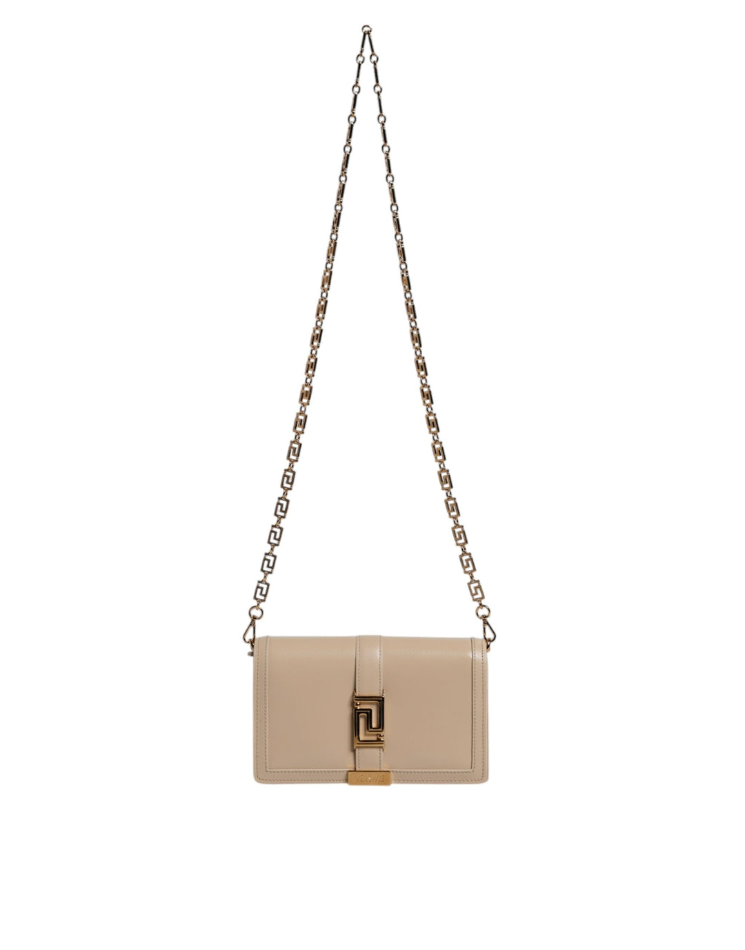 Beige Goldkette Kalbsleder Brieftasche Crossbody Tasche