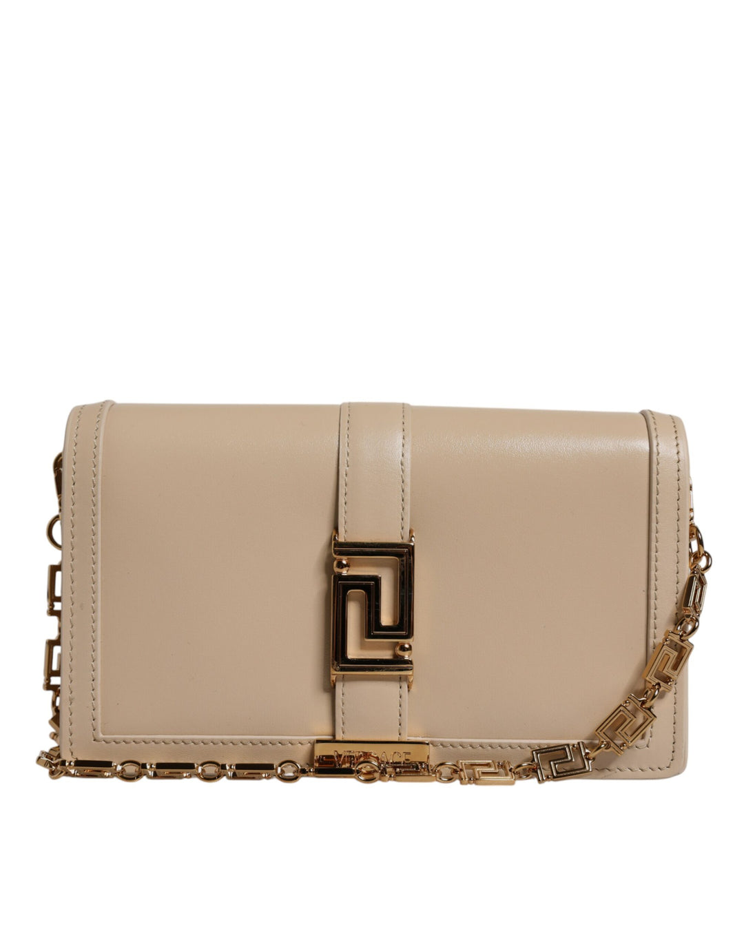 Beige Goldkette Kalbsleder Brieftasche Crossbody Tasche