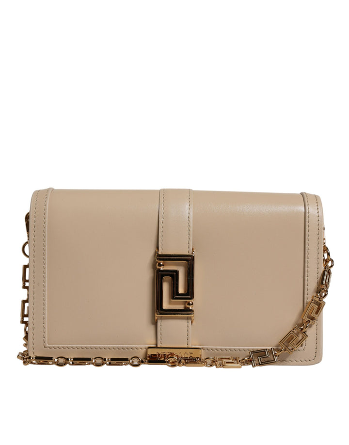 Beige Goldkette Kalbsleder Brieftasche Crossbody Tasche