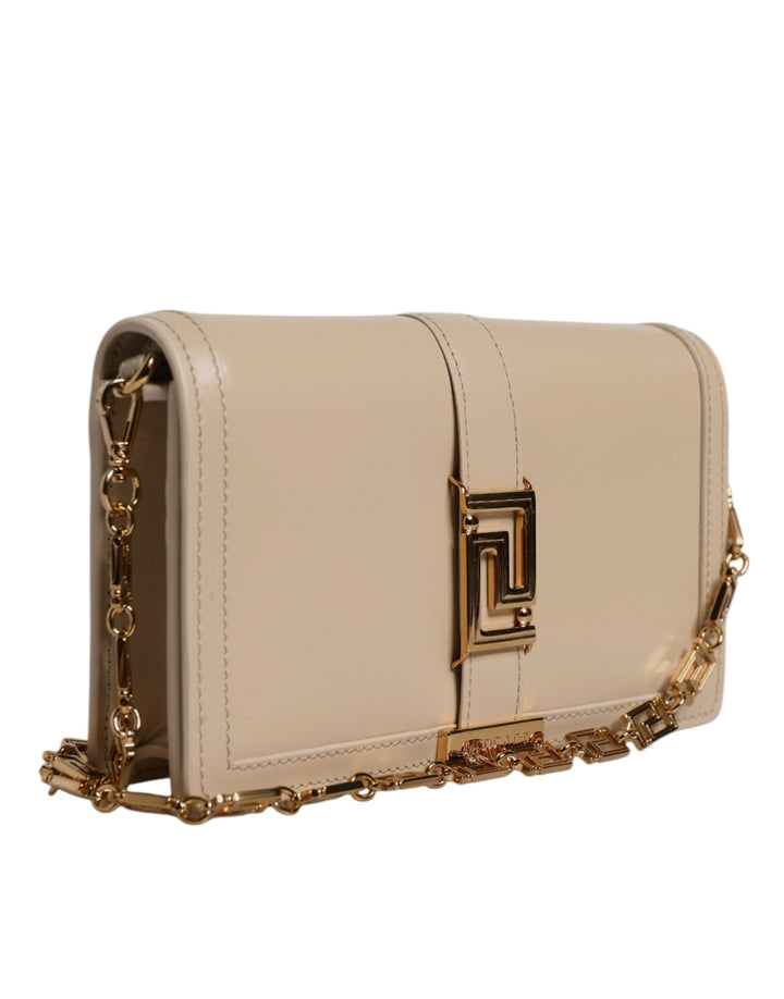 Beige Goldkette Kalbsleder Brieftasche Crossbody Tasche