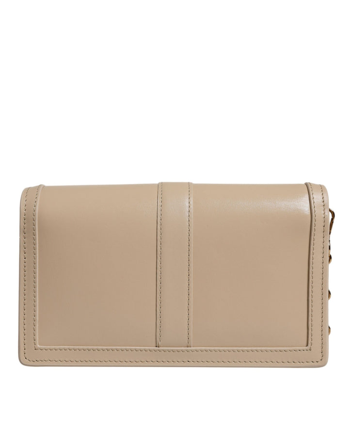 Beige Goldkette Kalbsleder Brieftasche Crossbody Tasche