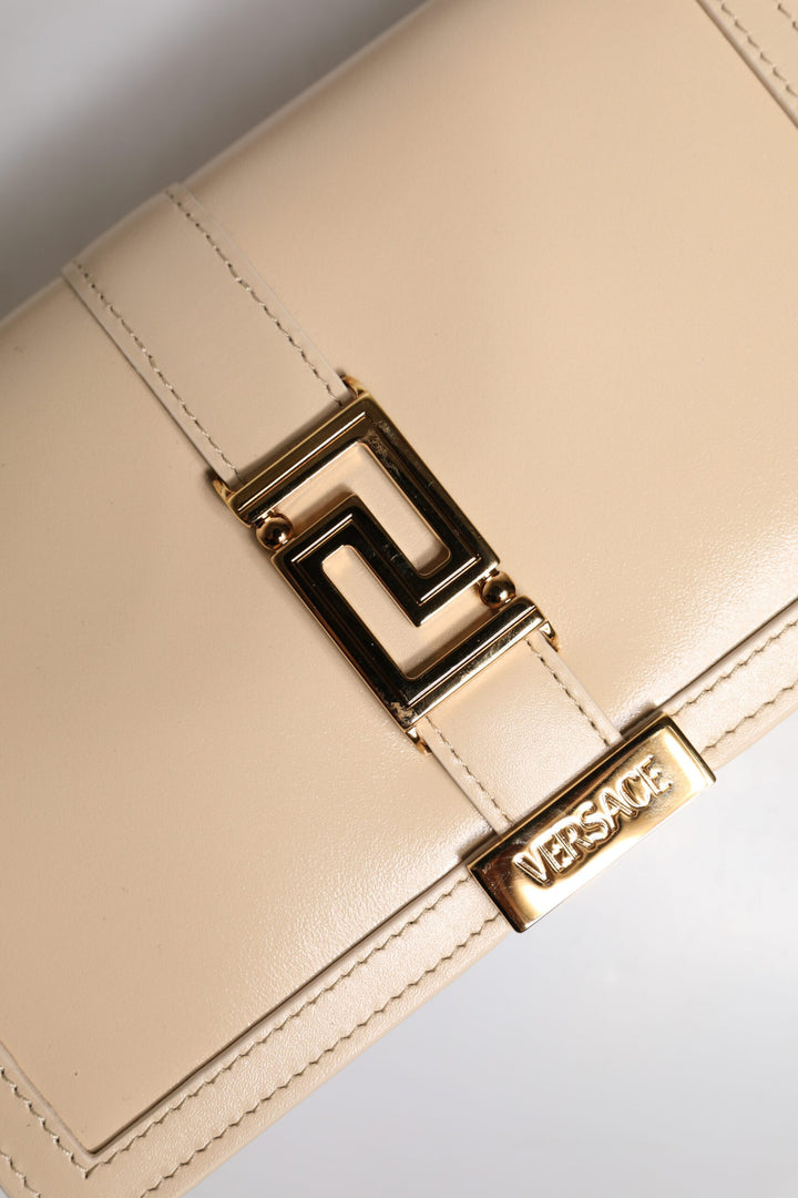 Beige Goldkette Kalbsleder Brieftasche Crossbody Tasche